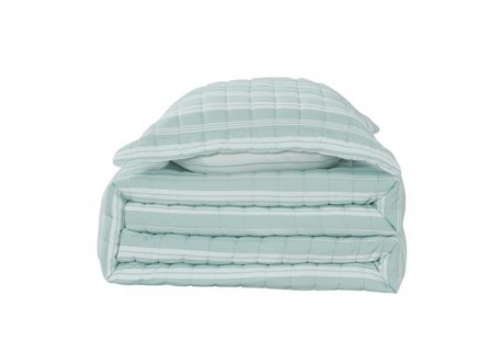 Edredón de verano reversible y ligero en color verde agua y blanco. Diseño de rayas.