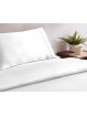 Detalle de almohadones y saco del juego de funda nórdica de seda de bambú Nature en color blanco.