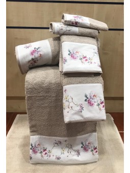 Juego de toallas de 3 piezas de algodón con diseño floreado en rosa , en gris o en azul