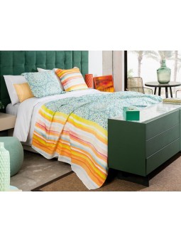 Manta de algodón para pie de cama en tonos veraniegos verdes y naranjas