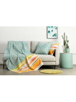 Cubre sofá de algodón en tonos coloridos, verdes azules, amarillos y naranjas