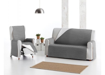 Funda cubre sofá impermeable con tejido acolchado en color liso azul, gris, beige, rosa, morado, chocolate.