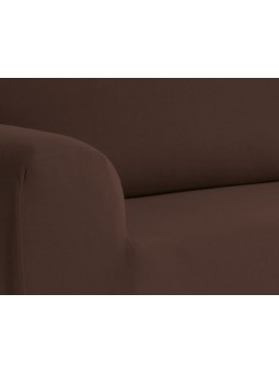 Funda de sofá multielástica ajustable  que queda como un tapizado en color marrón chocolate