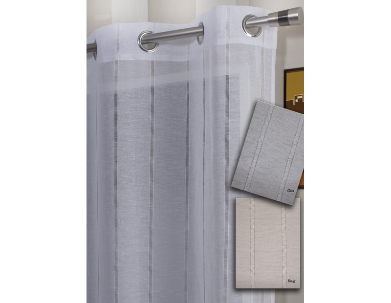 Cortina lencera con ollados y diseño de vainicas verticales en color blanco, beige o gris. Tejido tipo lino.