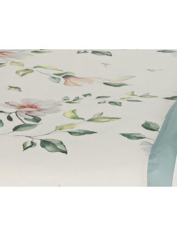Juego de Funda nórdica con estampado floral en color verde agua algodón portugués en satén.