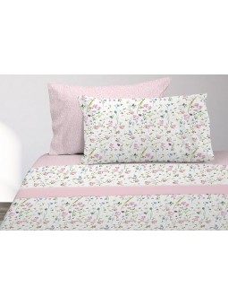Juego de sábanas de Manterol con estampado de flores en rosa y blanco, sábanas de gran calidad.