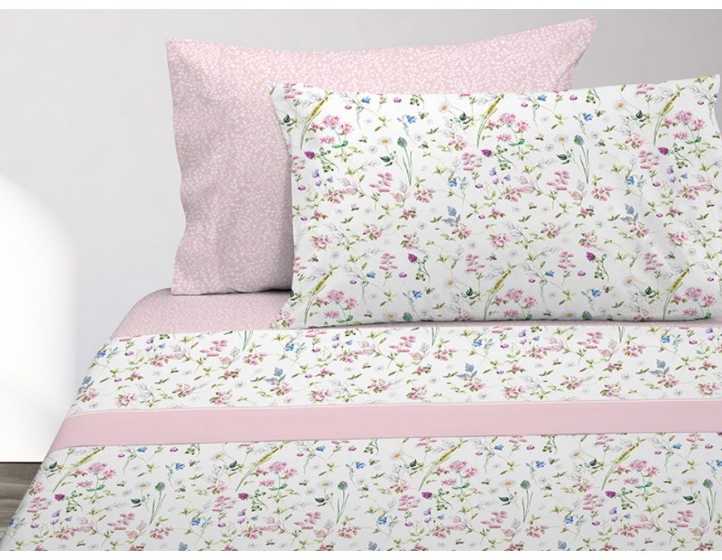 Juego de sábanas de Manterol con estampado de flores en rosa y blanco, sábanas de gran calidad.