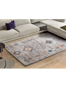 Alfombra de gran calidad  de salón o dormitorio estilo étnico en multicolor.