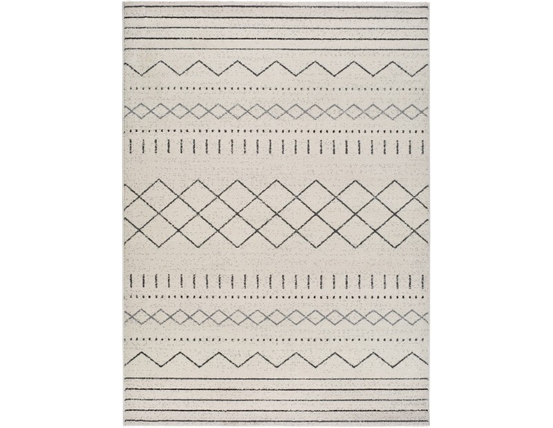 Alfombra de gran calidad  de salón o dormitorio estilo étnico en blanco.