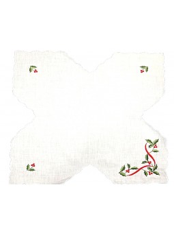Cubre panera para cubrir el pan estilo lencera bordada con detalles navideños.